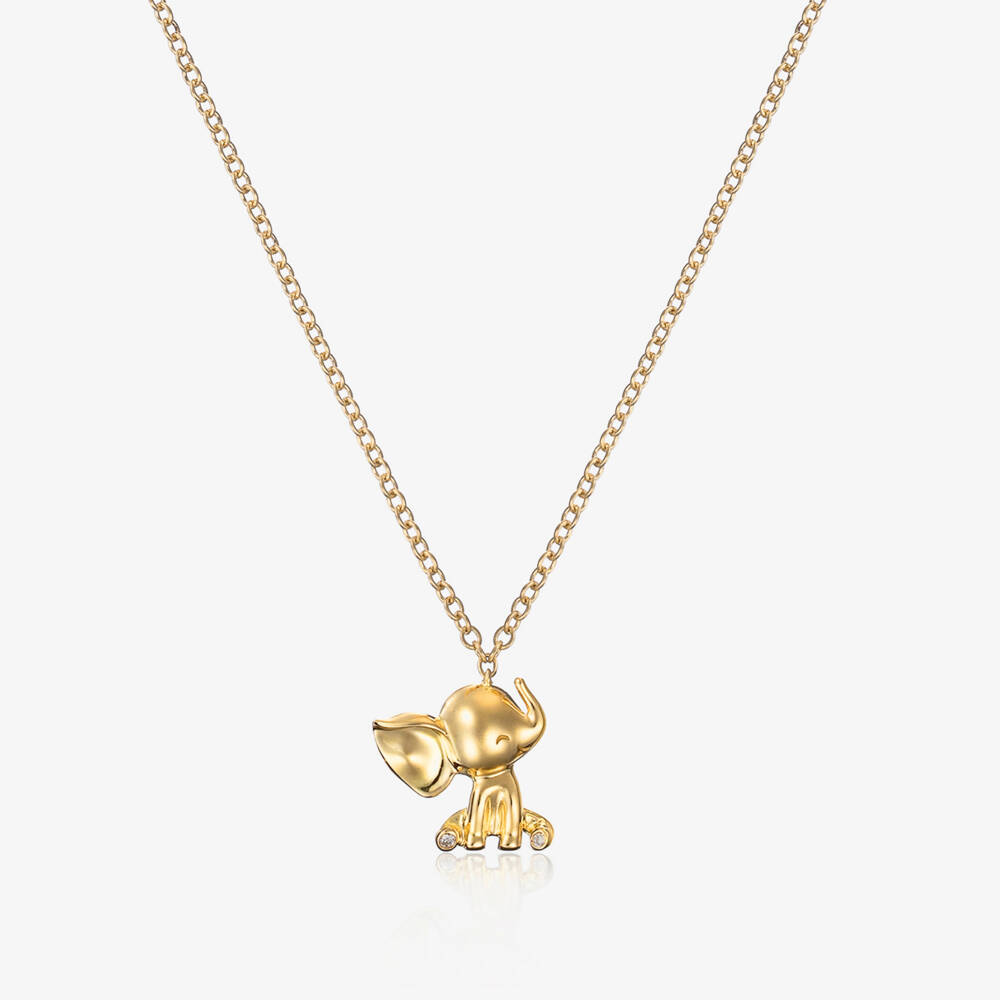 NOA Mini-18kt Yellow Gold Diamond Elephant Necklace (38cm) | Childrensalon