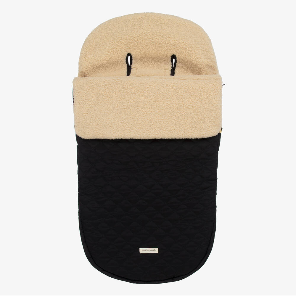 Pasito a Pasito-Black Quilted & Beige Fleece Footmuff (90cm) | Childrensalon