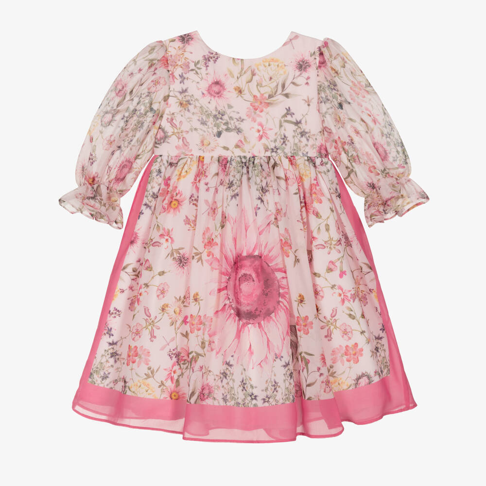 Patachou-Girls Pink Floral Chiffon Dress | Childrensalon