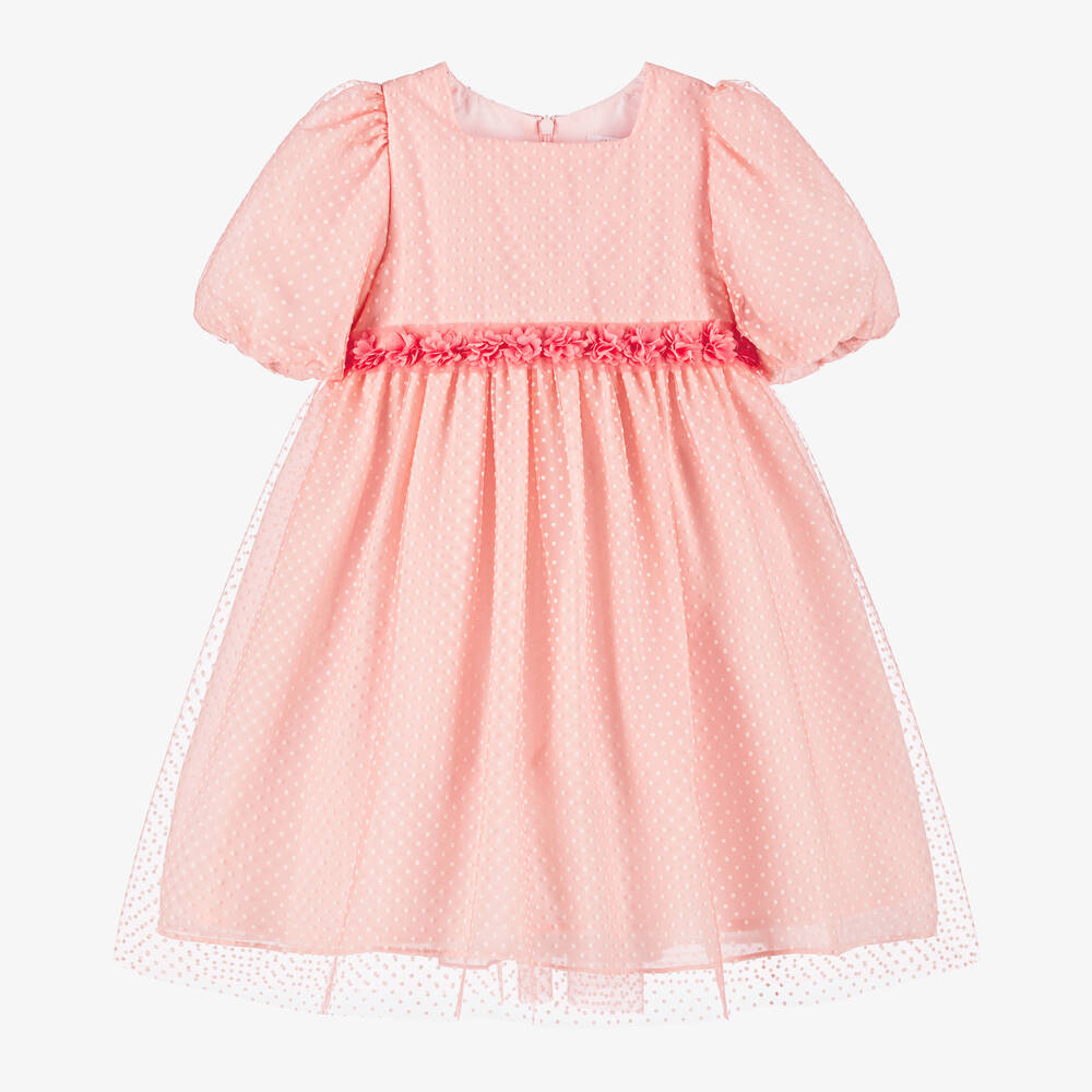 Patachou-Girls Pink Polka Dot Tulle & Chiffon Dress | Childrensalon