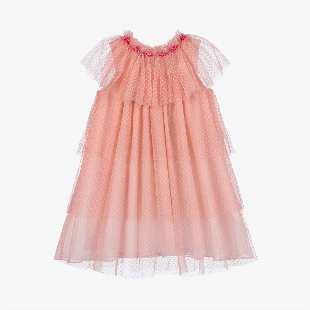 Patachou-Girls Pink Polka Dot Tulle Dress | Childrensalon