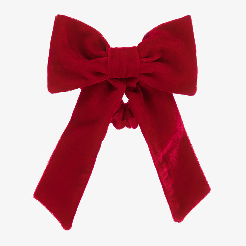 Patachou-Girls Red Velvet Bow Hair Scrunchy (15cm) | Childrensalon