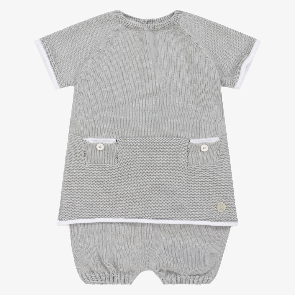 PAZ Rodríguez-Baby Boys Grey Cotton Knit Shorts Set | Childrensalon