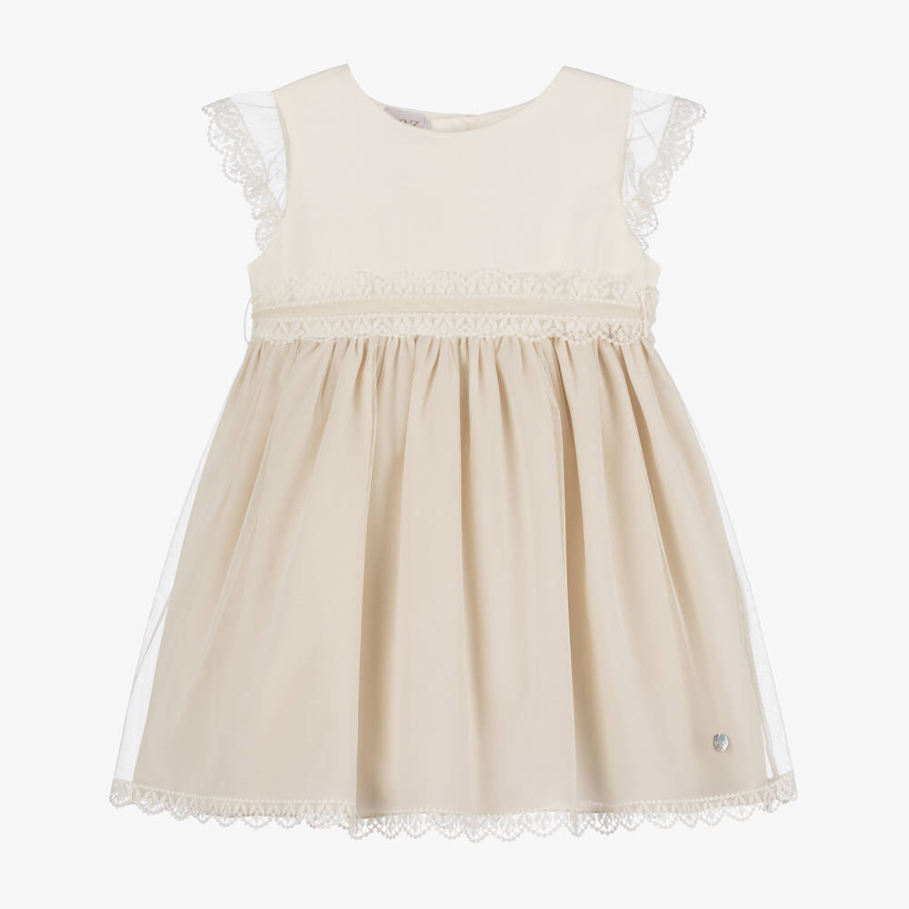 PAZ Rodríguez-Girls Ivory Cotton & Tulle Dress | Childrensalon