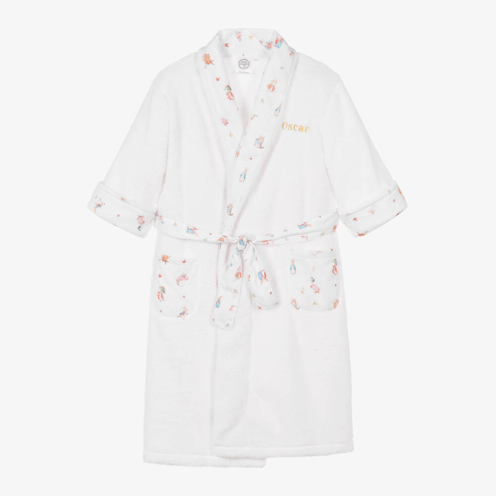Peter Rabbit™ by Childrensalon-Girls Personlised White Fleece Dressing Gown | Childrensalon