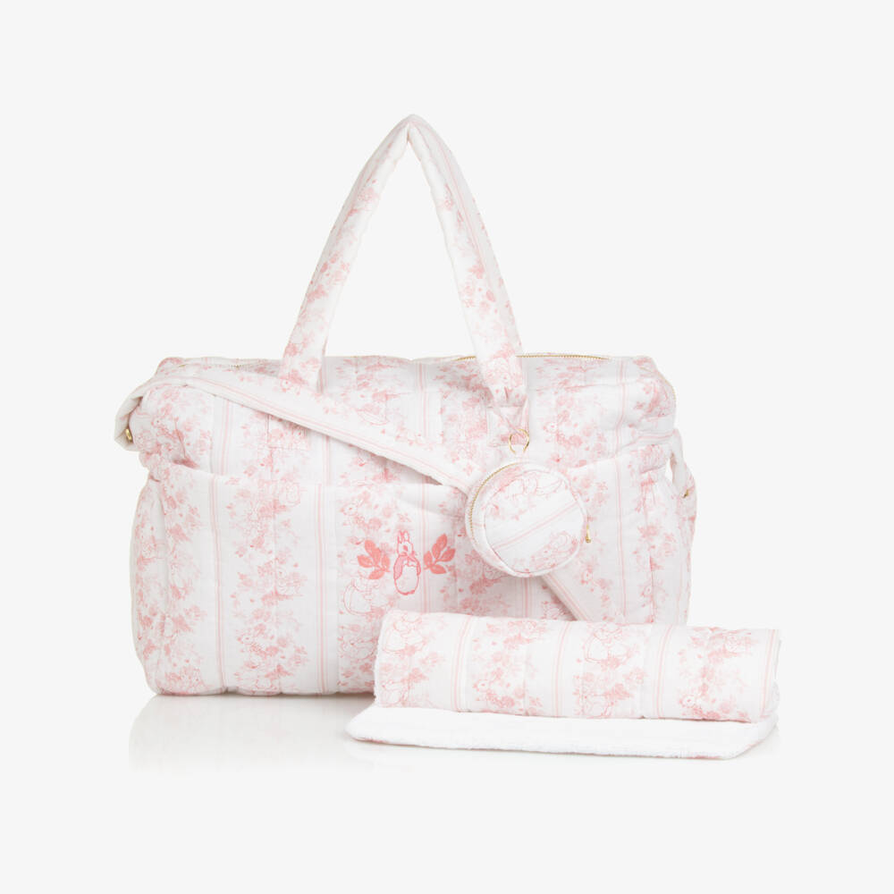 Peter Rabbit™ by Childrensalon-Pink Linen-Blend Weekend Changing Bag with Cottontail (42cm) | Childrensalon