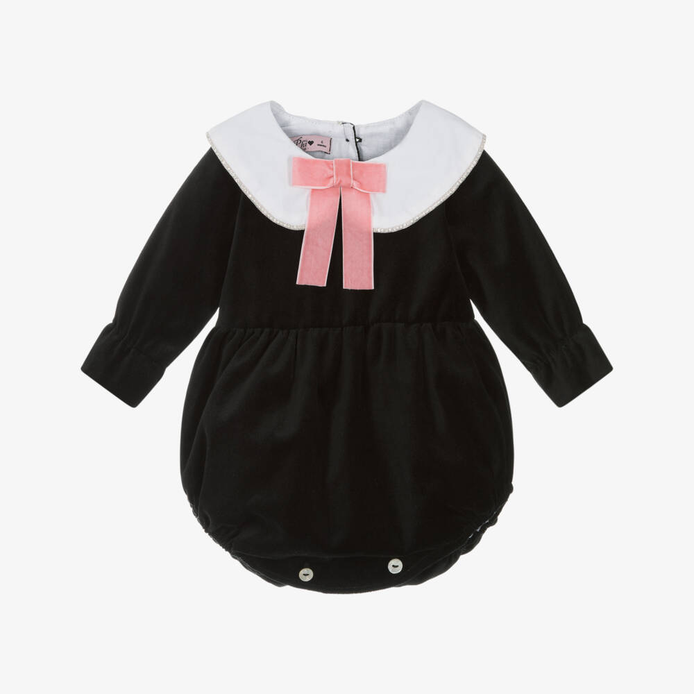 Phi Clothing-Baby Girls Black Velvet Shortie with Pink Bow | Childrensalon
