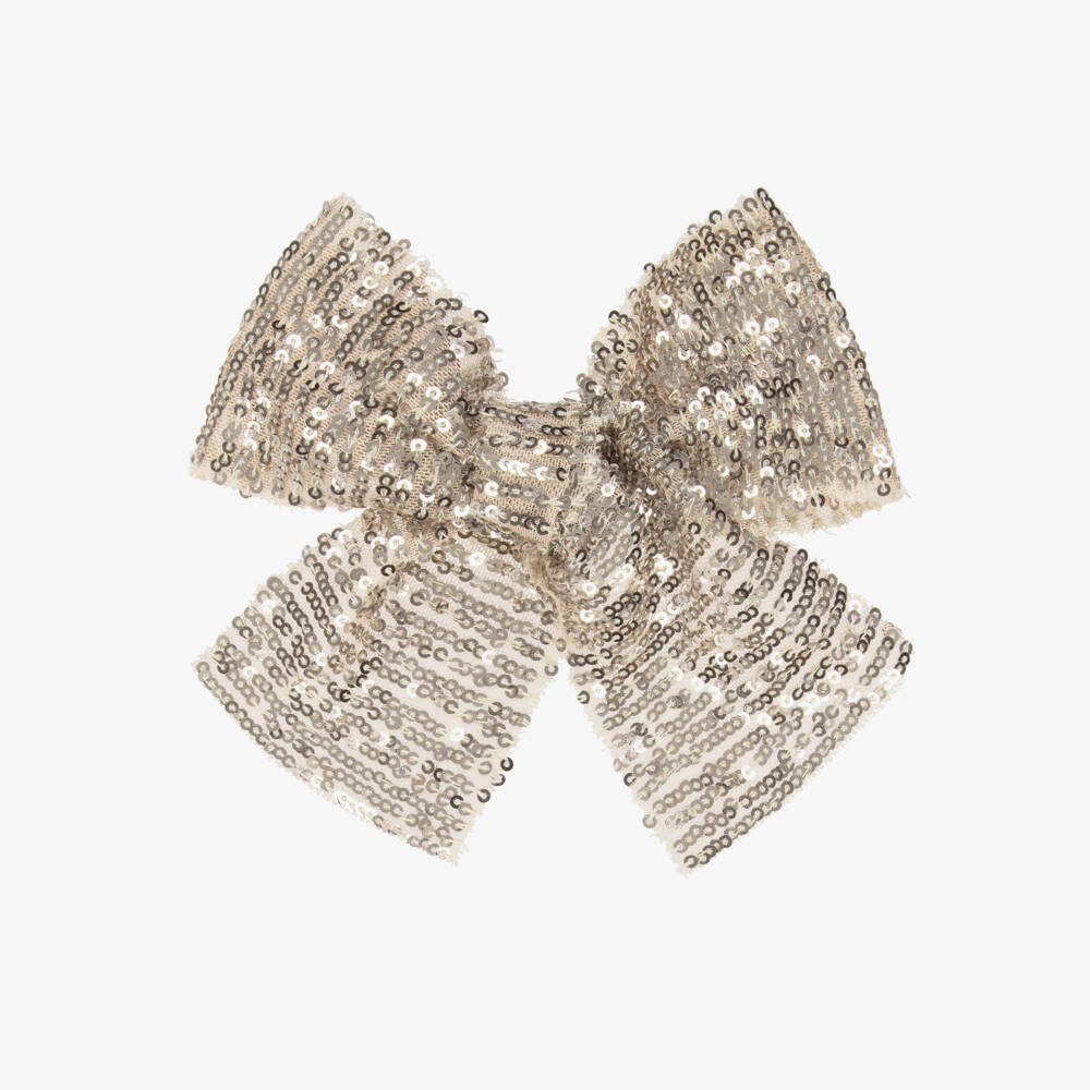Phi Clothing-Girls Beige Sequin Bow Hair Clip (15cm) | Childrensalon
