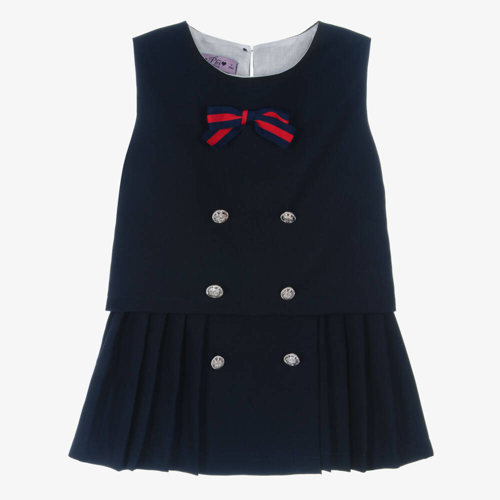 Phi Clothing-Girls Navy Blue Skirt Set with Ribbon Bows | Childrensalon