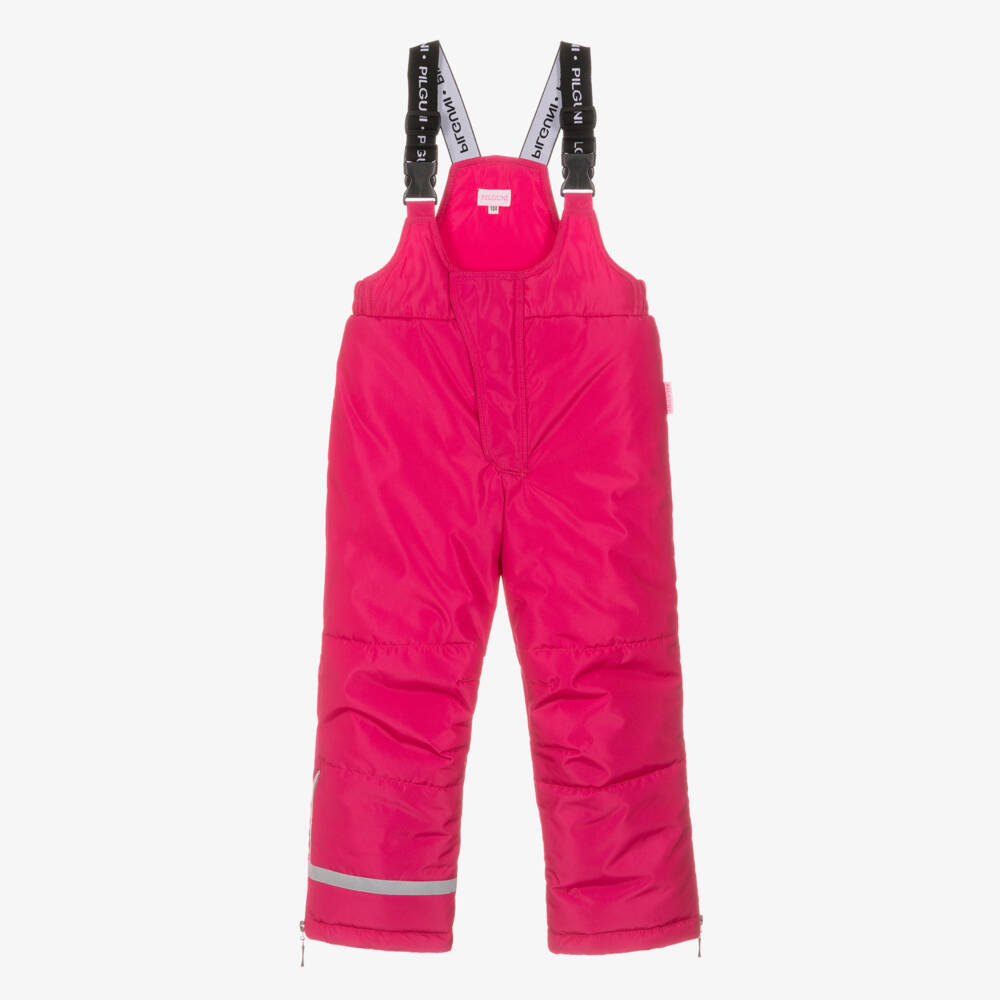 Pilguni-Fuchsia Pink Ski Salopettes with Logo Shoulder Straps | Childrensalon