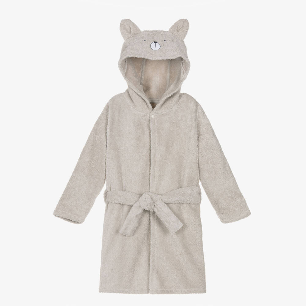 Pippi-Beige Cotton Towelling Bear Bathrobe | Childrensalon