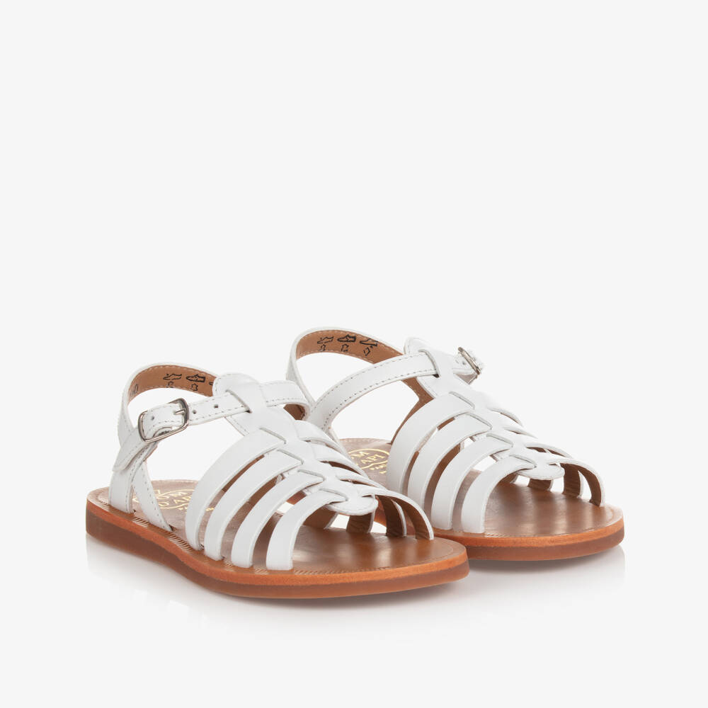 Pom d'Api-Girls White Leather Sandals | Childrensalon