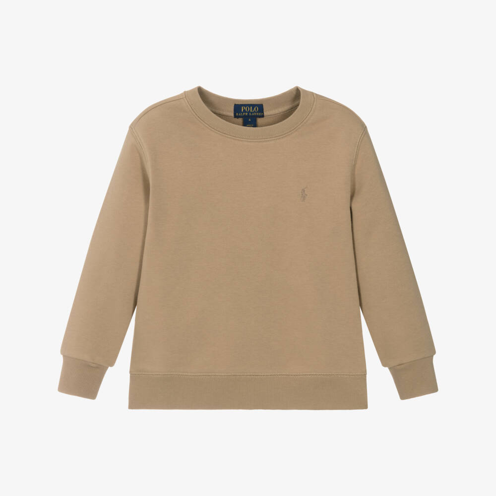 Ralph Lauren-Boys Beige Embroidered Logo Cotton Sweatshirt | Childrensalon