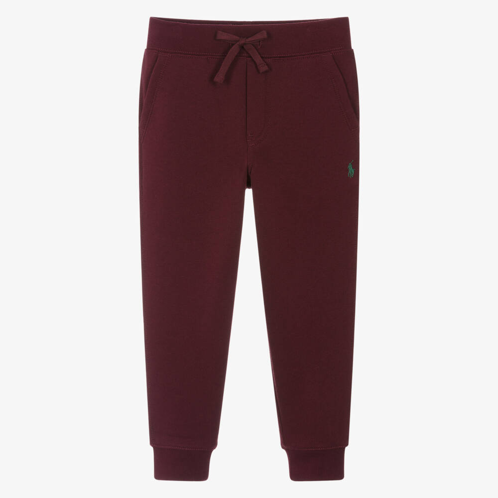 Ralph Lauren-Boys Burgundy Red Cotton Pony Logo Joggers | Childrensalon