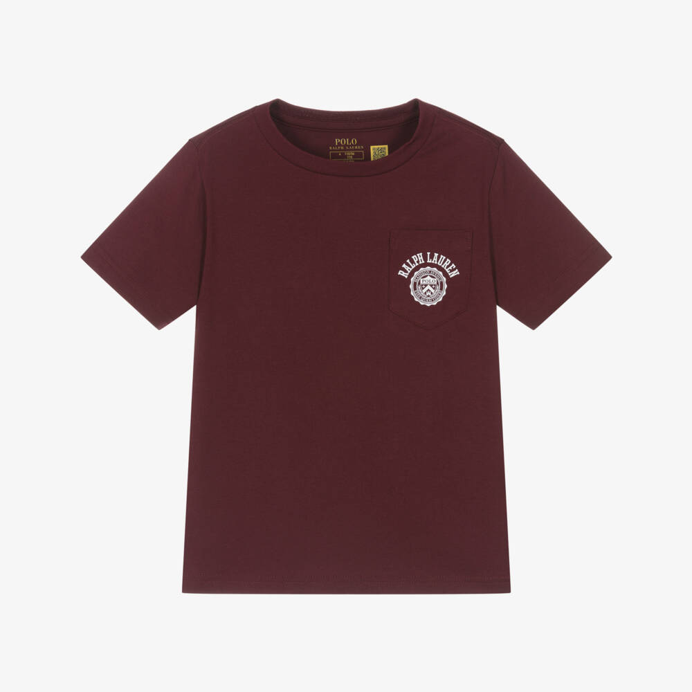 Ralph Lauren-Boys Dark Maroon Red Cotton T-Shirt | Childrensalon