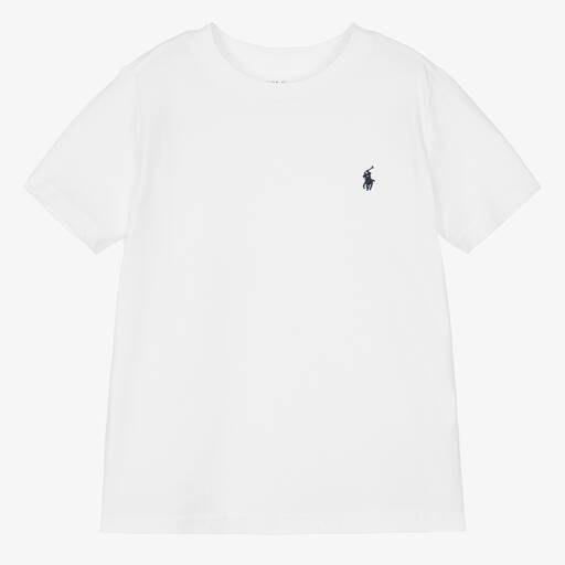 Ralph Lauren-Boys White Cotton Pony Logo T-Shirt | Childrensalon