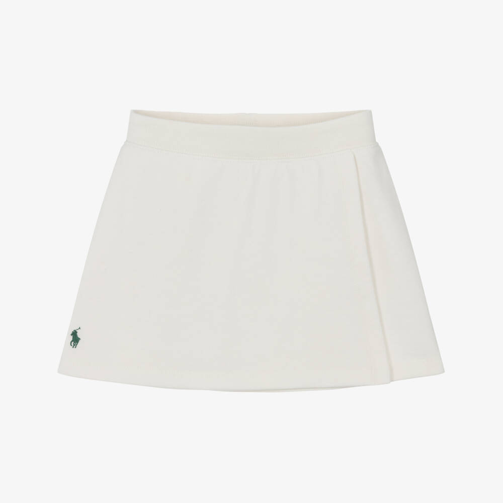 Ralph Lauren-Girls Ivory Cotton Jersey Skort with Pony Logo | Childrensalon