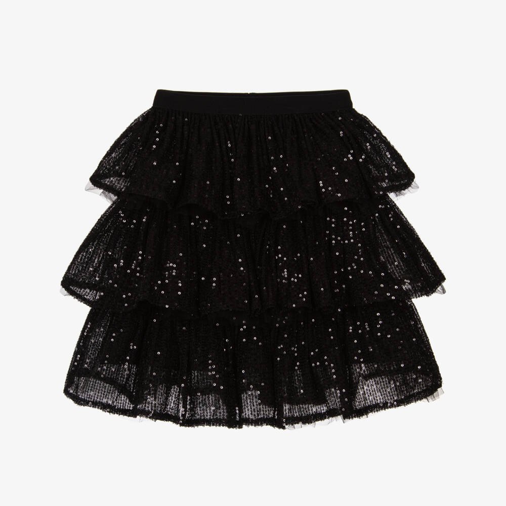 RaspberryPlum-Girls Black Mesh & Sequin Tiered Skirt | Childrensalon