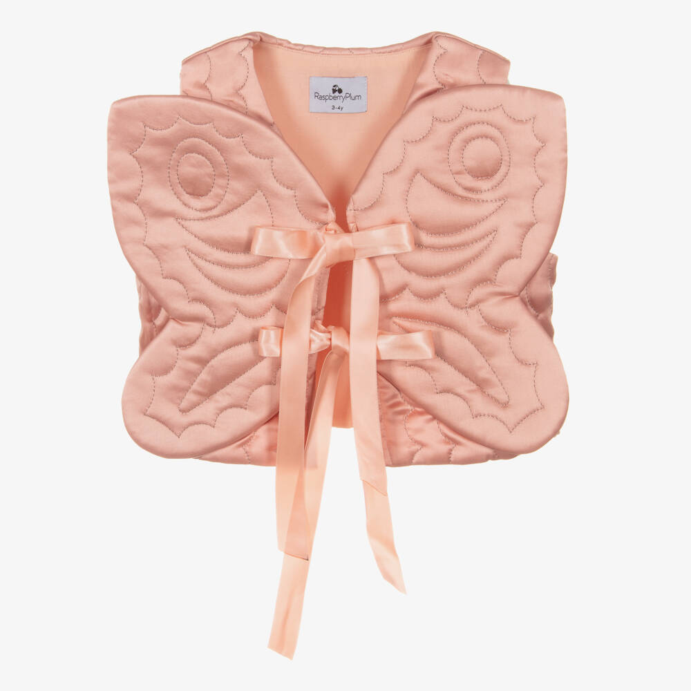RaspberryPlum-Girls Peach Pink Quilted Satin Butterfly Waistcoat | Childrensalon