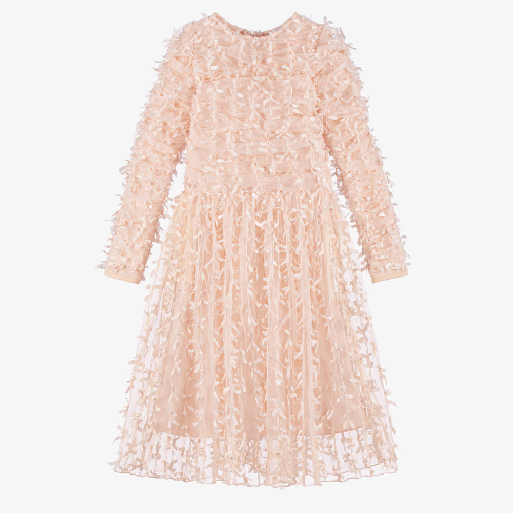 RaspberryPlum-Girls Peach Pink Tulle Dress with Bows | Childrensalon