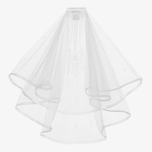 Sarah Louise-Girls White Embellished Tulle Communion Veil | Childrensalon