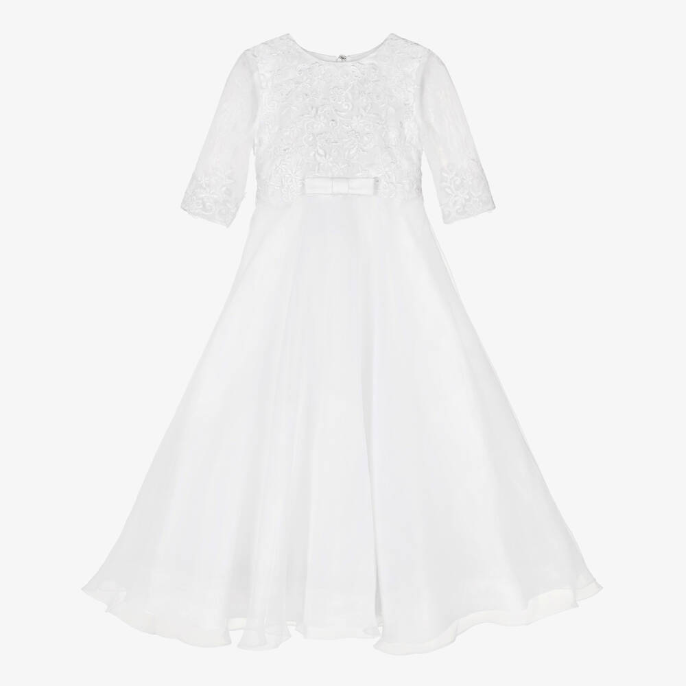 Sarah Louise-Girls White Embroidered Organza Communion Dress | Childrensalon