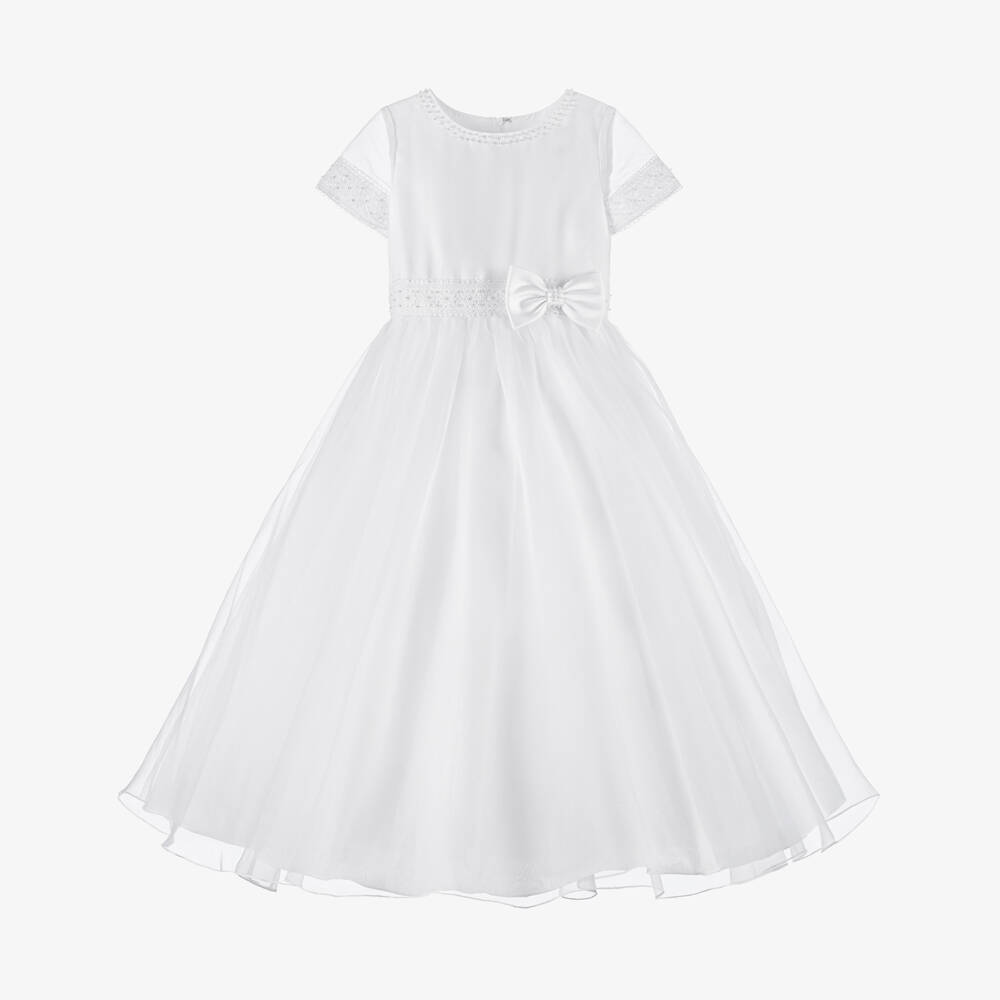 Sarah Louise-Girls White Lace Organza Dress | Childrensalon