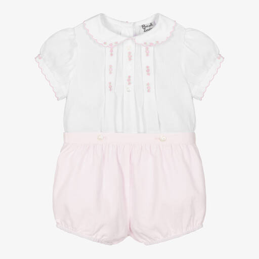 Sarah Louise-Pink & White Buster Suit | Childrensalon