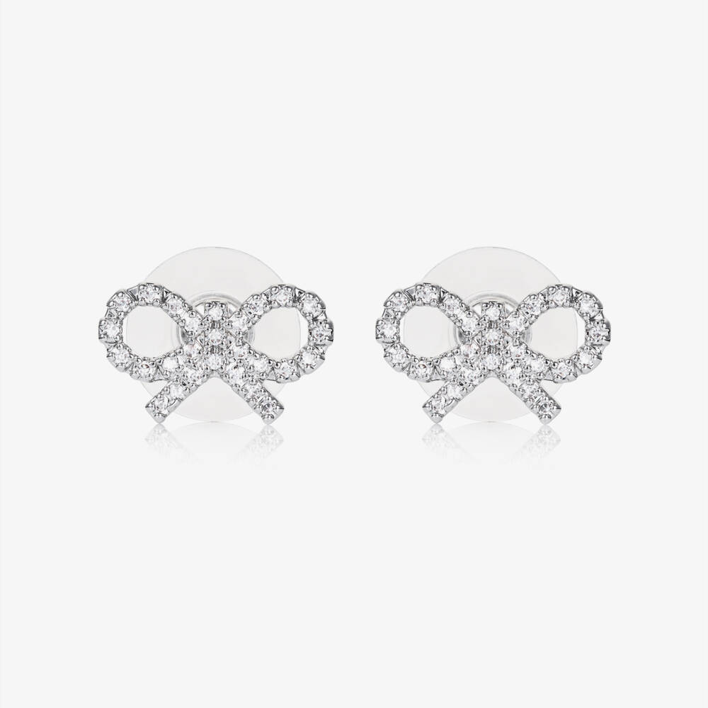 Self-Portrait-Girls Silver Micro Crystal Bow Earrings (1cm) | Childrensalon