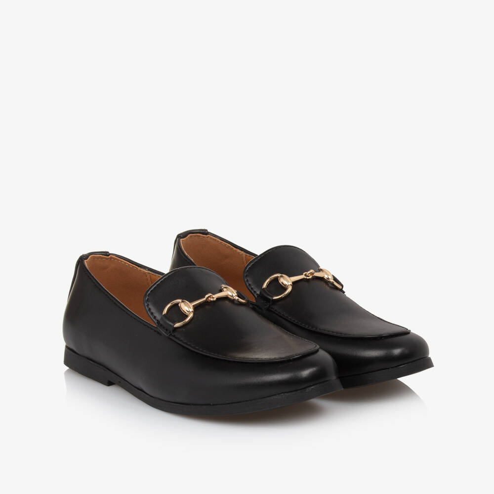 Sevva-Boys Black Faux Leather Horsebit Loafers | Childrensalon