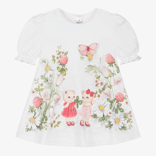 Sofija-Baby Girls White Cotton Floral Print Dress | Childrensalon