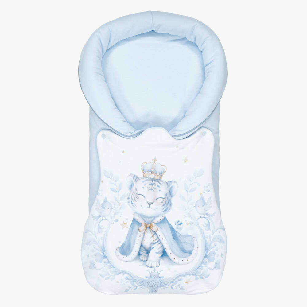 Sofija-Blue & White Cotton Jersey Padded Tiger Nest (70cm) | Childrensalon