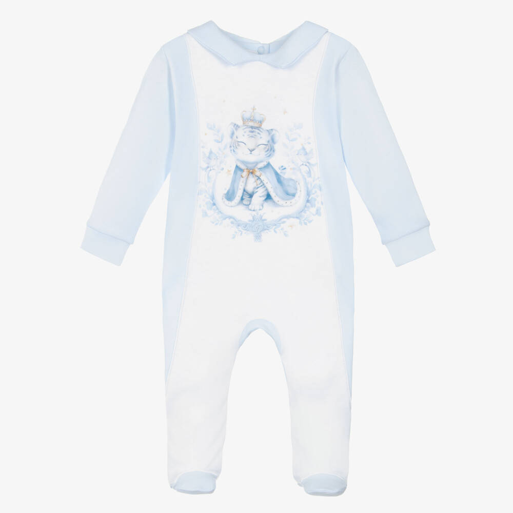 Sofija-Boys Pale Blue Cotton Tiger Print Babygrow | Childrensalon