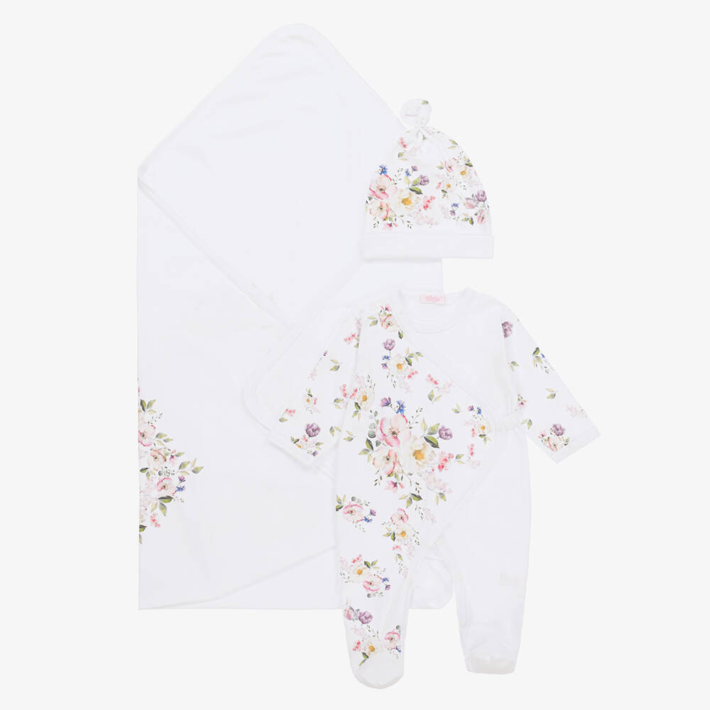 Sofija-Girls White Floral Cotton Babysuit Set | Childrensalon