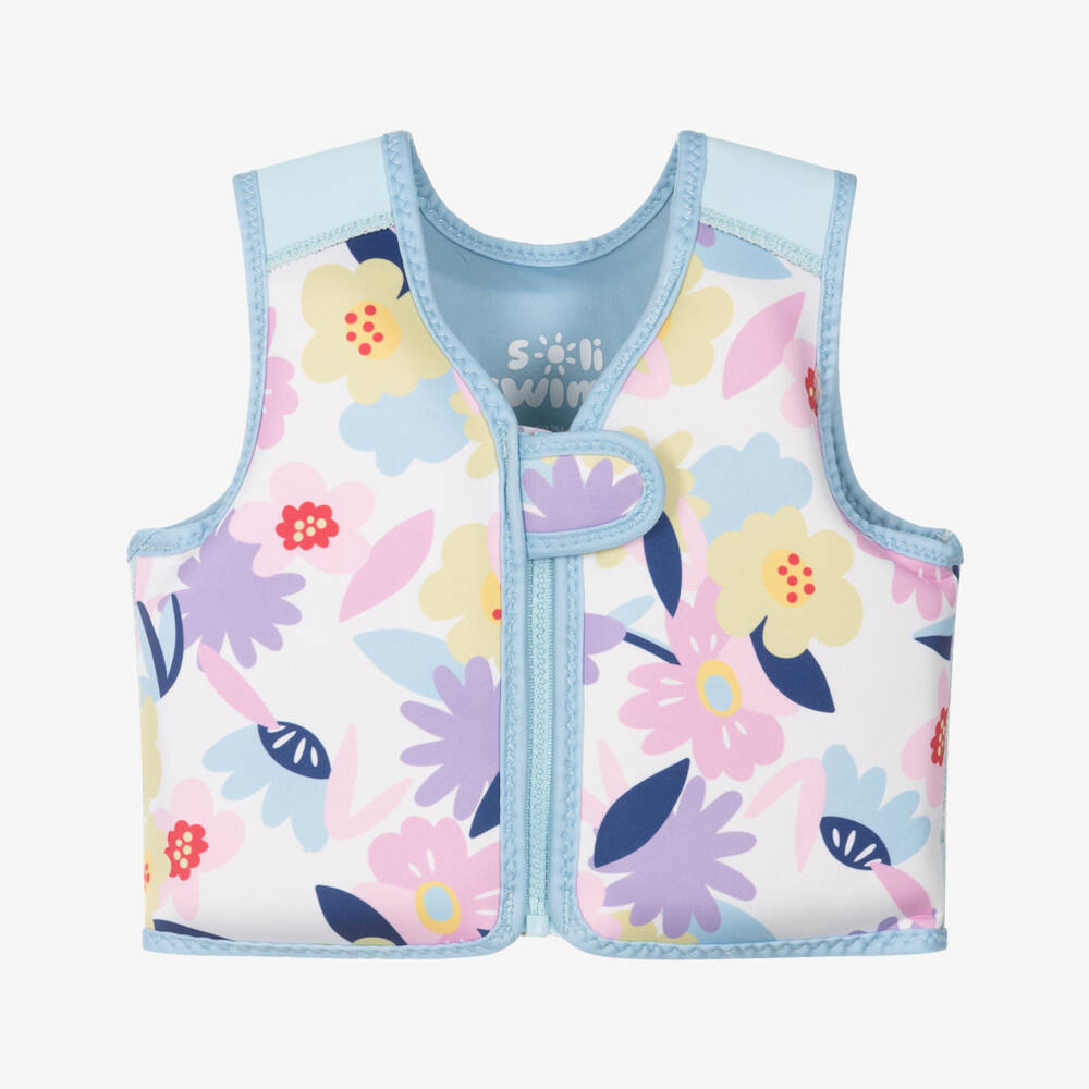 Soli Swim-Blue & White Floral Print Swimming Float Vest | Childrensalon