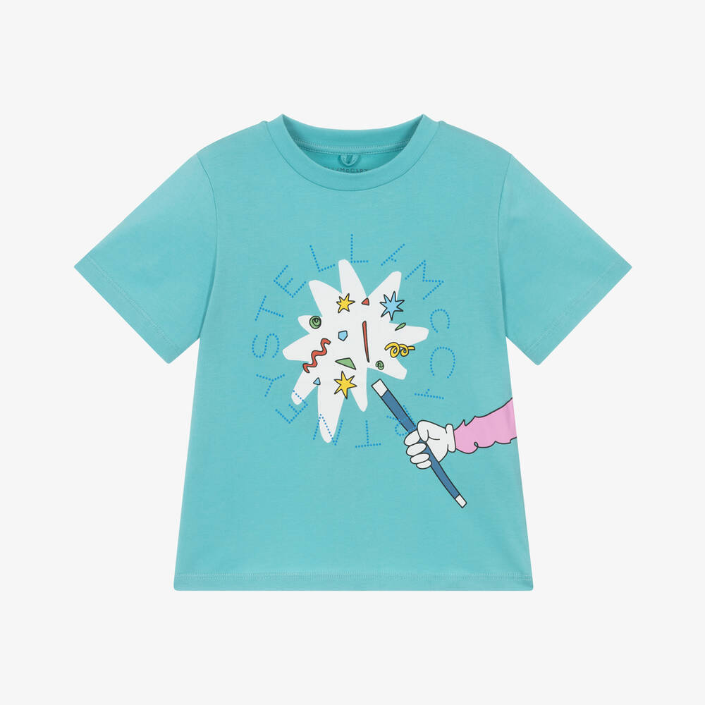 Stella McCartney Kids-Boys Aqua Blue Cotton Magic Wand T-Shirt | Childrensalon