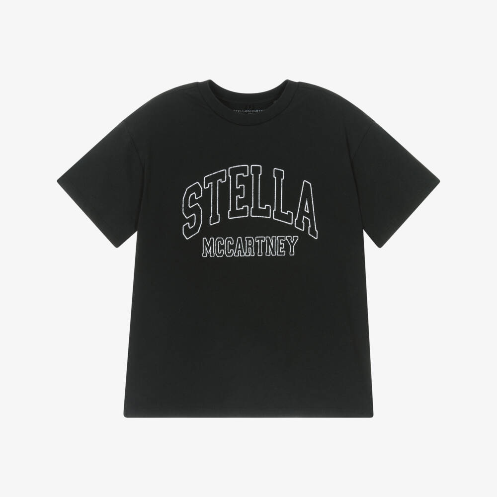 Stella McCartney Kids-Girls Black Cotton Oversize T-shirt | Childrensalon