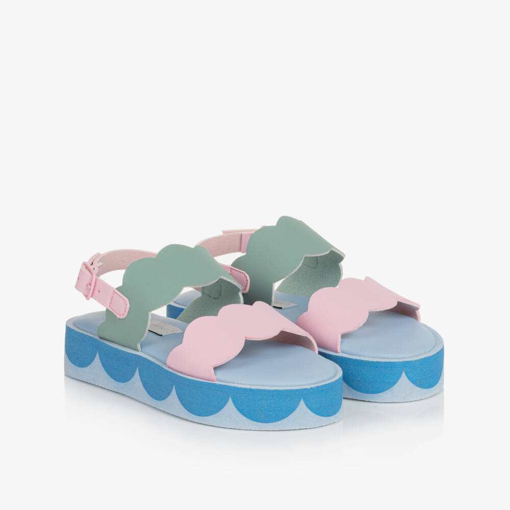 Stella McCartney Kids-Girls Pink & Blue Scallop Sandals | Childrensalon