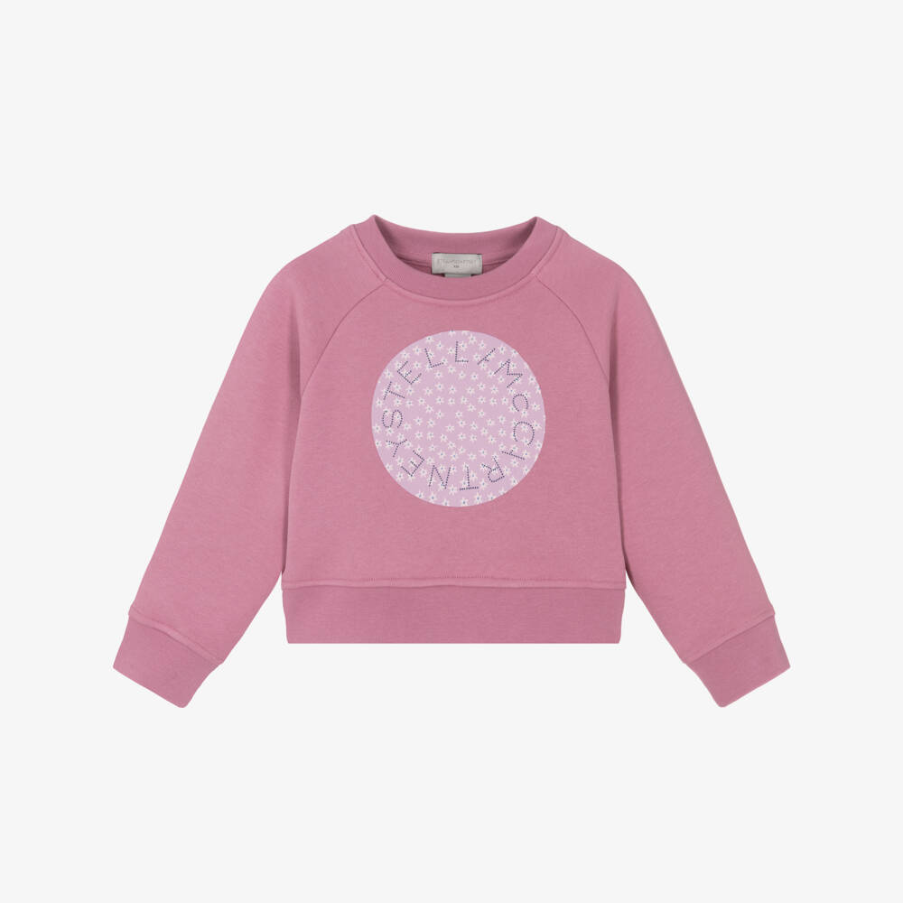 Stella McCartney Kids-Girls Pink Cotton Star Flower Logo Sweatshirt | Childrensalon