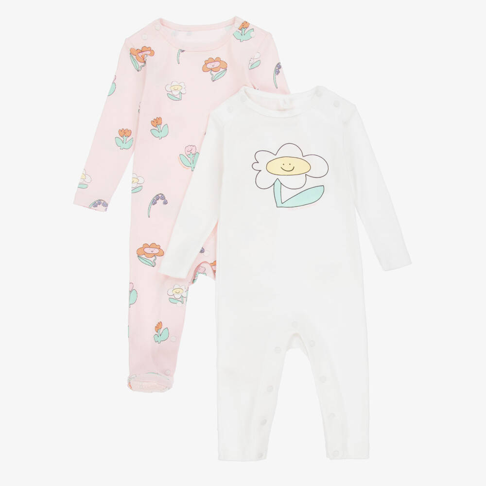 Stella McCartney Kids-Girls Pink & White Cotton Babysuit Set | Childrensalon