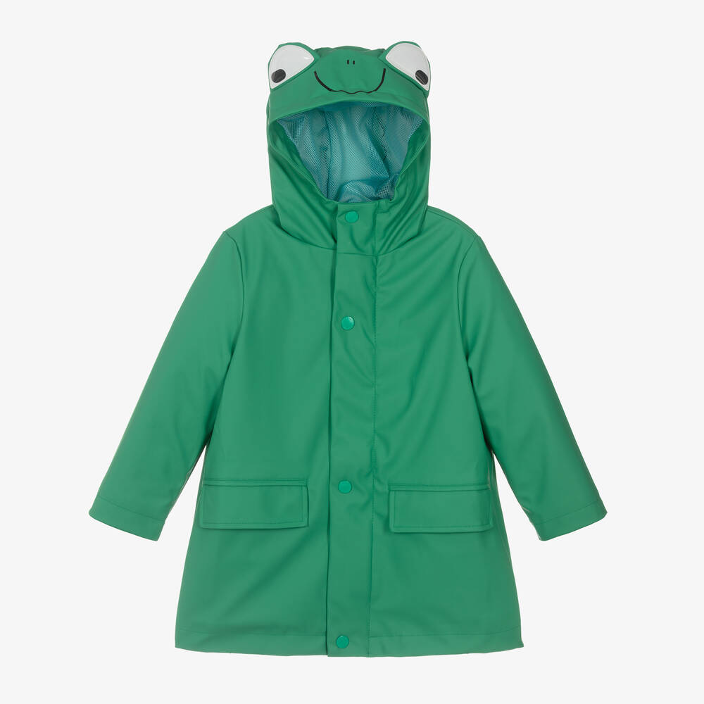 Stella McCartney Kids-Green Hooded Frog Rain Coat | Childrensalon