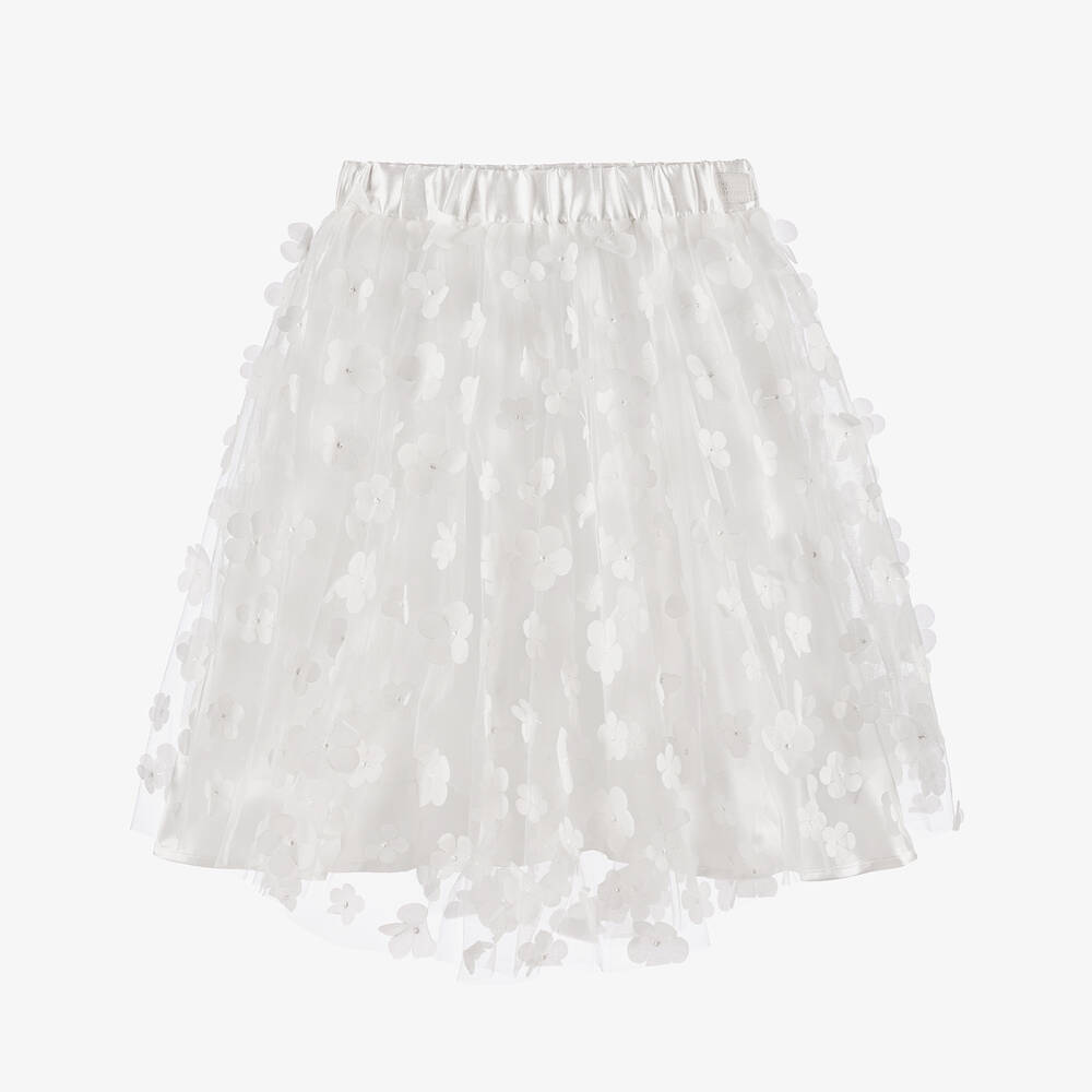 The Tiny Universe-Girls White Floral Tulle Skirt | Childrensalon