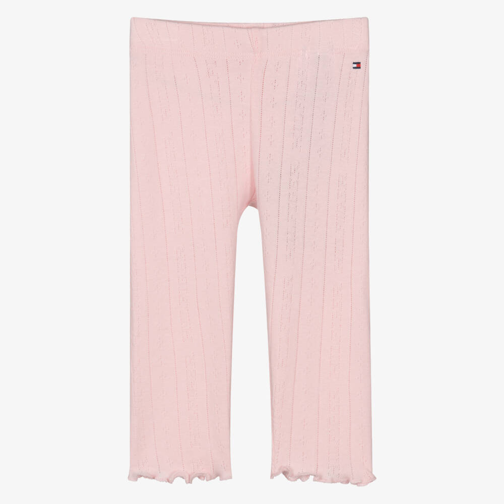 Tommy Hilfiger-Baby Girls Pink Cotton Pointelle Leggings | Childrensalon