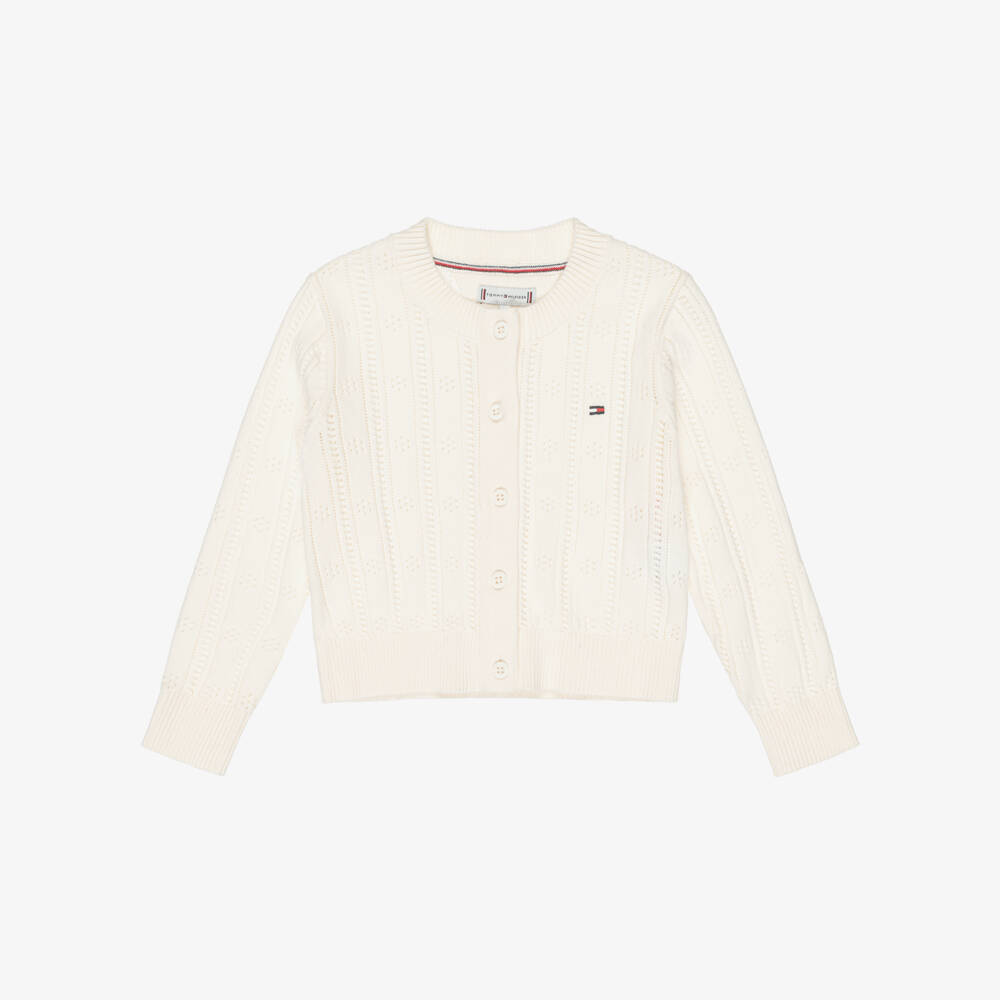 Tommy Hilfiger-Girls Ivory Cotton Pointelle Cardigan | Childrensalon