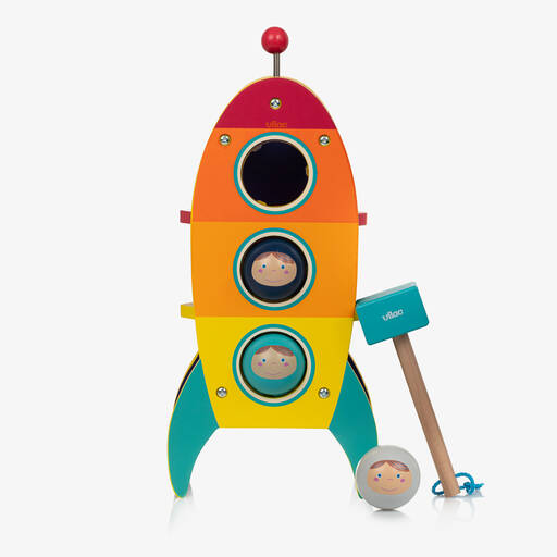 Vilac-Orange Wooden Rocket Hammer Toy (34cm) | Childrensalon