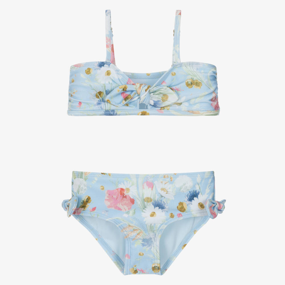 Zimmermann-Girls Pastel Blue Floral Print Bikini | Childrensalon